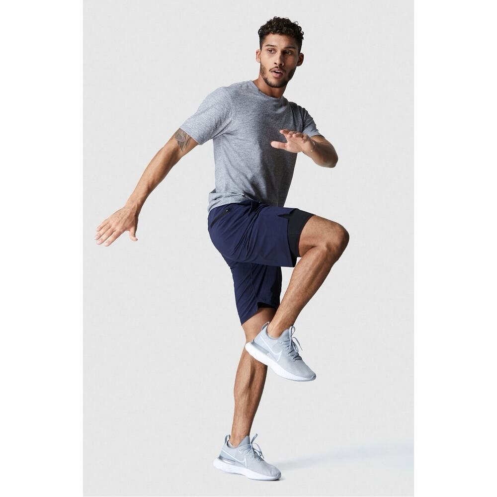 Fabletics Men’s XXL 2XL The Franchise Lined Shorts Navy Blue 7” Performance Wear